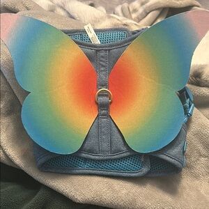 Top Paw Blue Dog Harness with Rainbow Butterfly Design